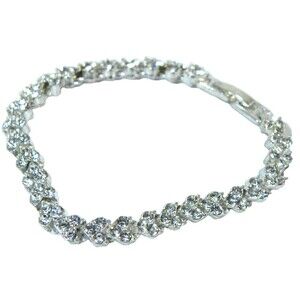 Rhinestone Heart Bracelet Silver Tone Link